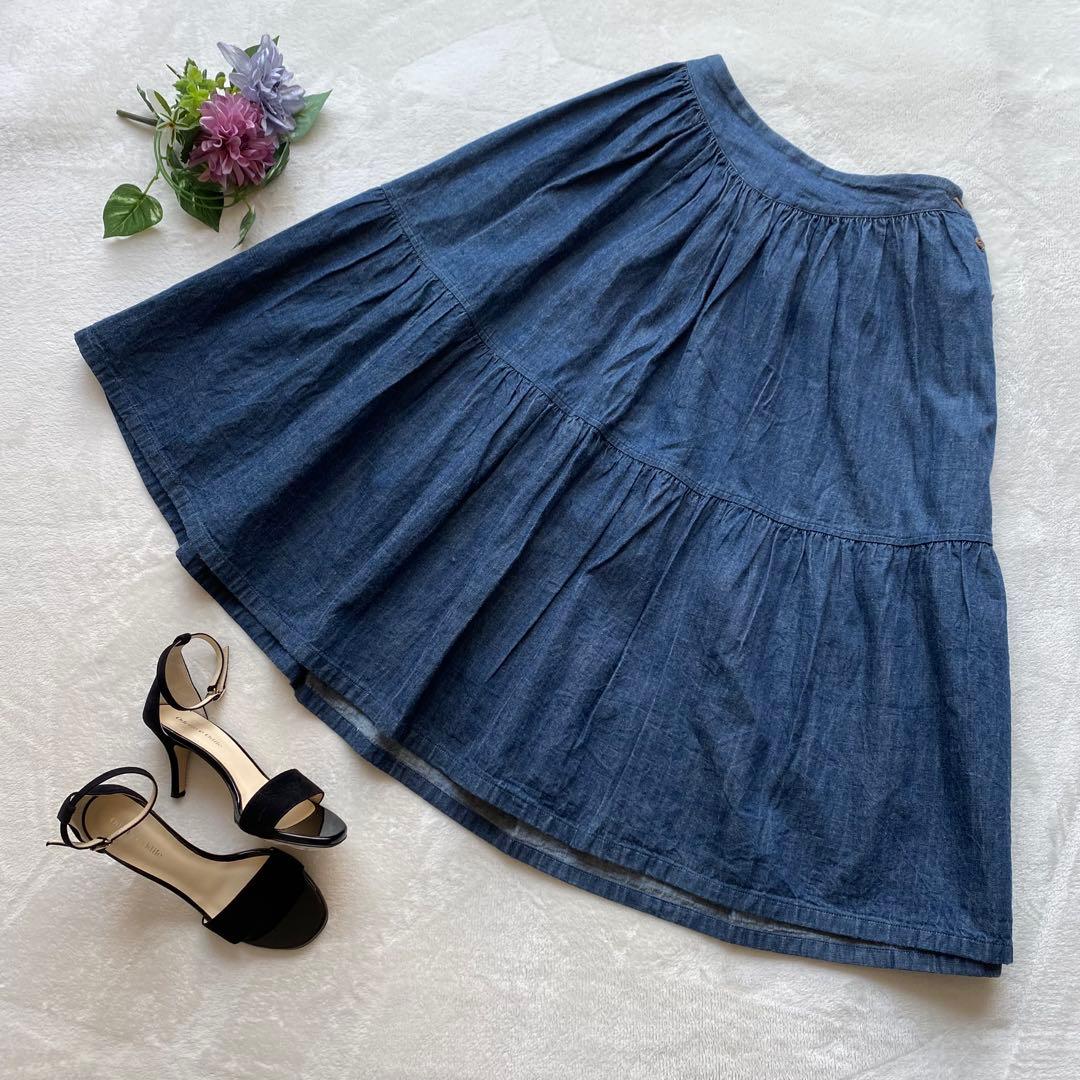 45rpm インディゴ コットンフレアティアードスカート ブルー サイズ3