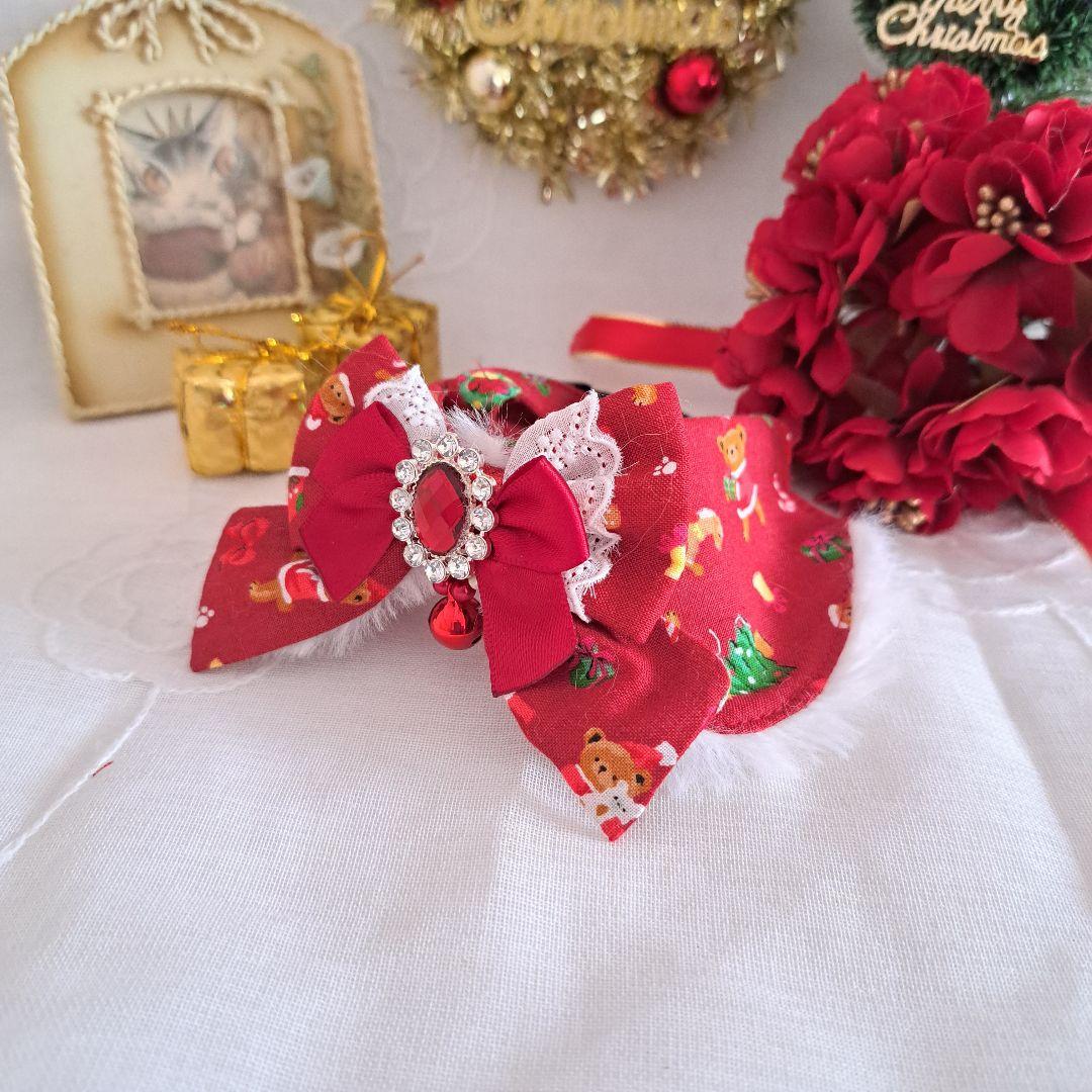 クリスマスシリーズ(小さいくまサンタ)わんちゃん猫ちゃん用襟つき首輪