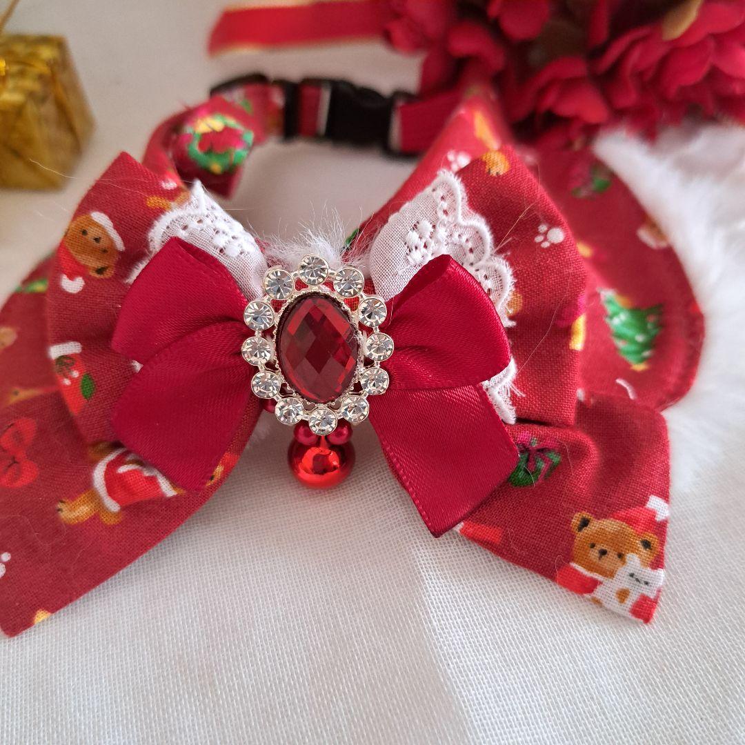 クリスマスシリーズ(小さいくまサンタ)わんちゃん猫ちゃん用襟つき首輪