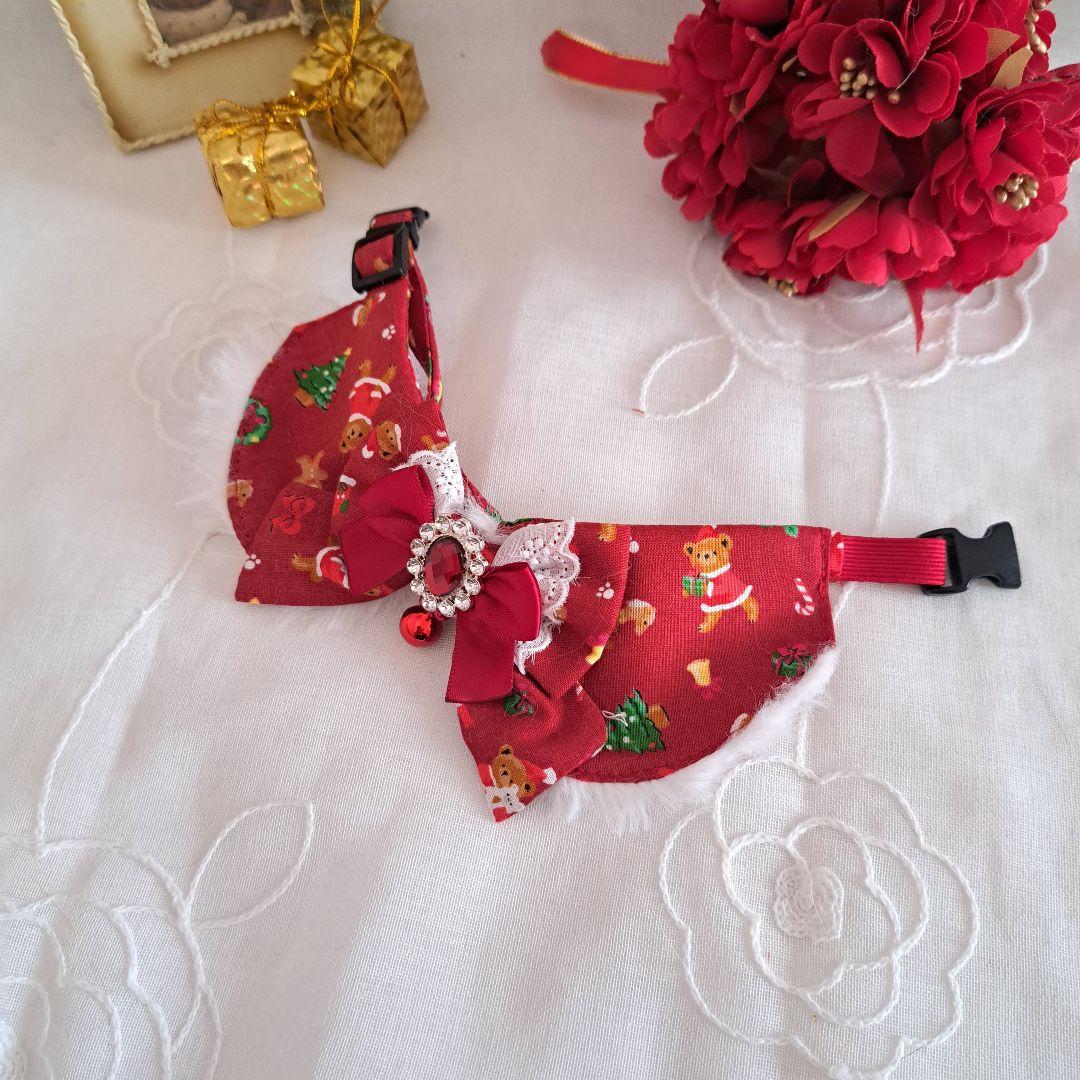 クリスマスシリーズ(小さいくまサンタ)わんちゃん猫ちゃん用襟つき首輪