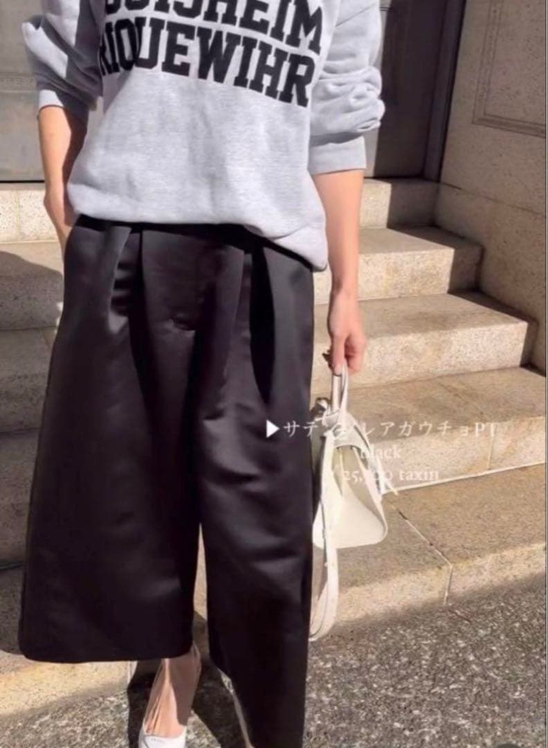 HEVE サテンガウチョパンツ36 ブラック