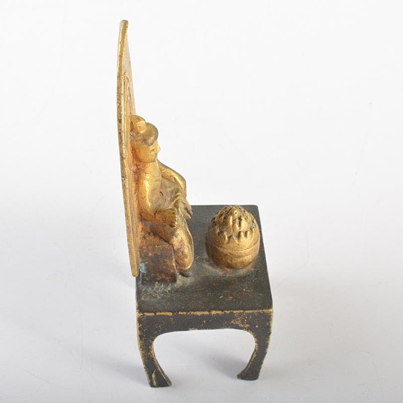 仏教美術　高麗～李朝時代　古銅鍍金　弥勒菩薩半跏像　時代箱　M　R7420