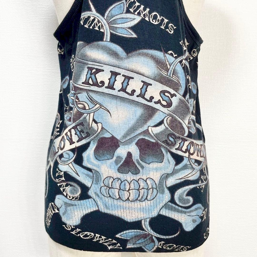 y2k❤️00s Ed Hardy ラブキル スカルロゴ ラインストーン トップス