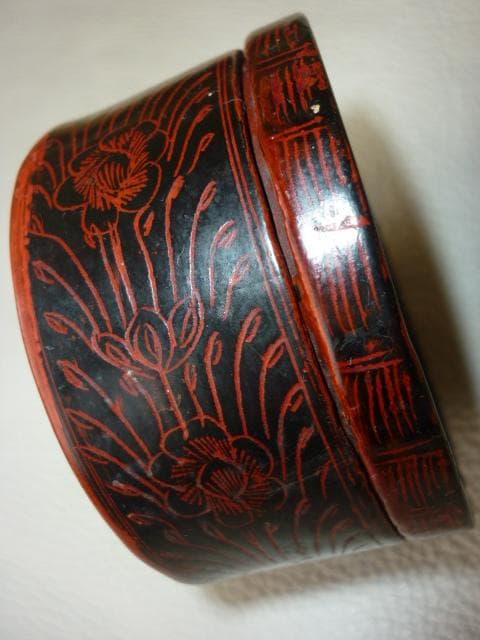 美品1800年前期 チャクリー王朝◆タイ タイルー族 漆器線彫り草花紋様 茶箱