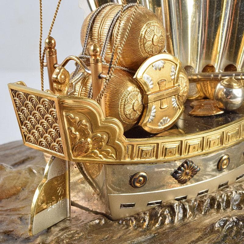 豊秀作　銀製　宝船　置物　ガラスケース　D　R9193B