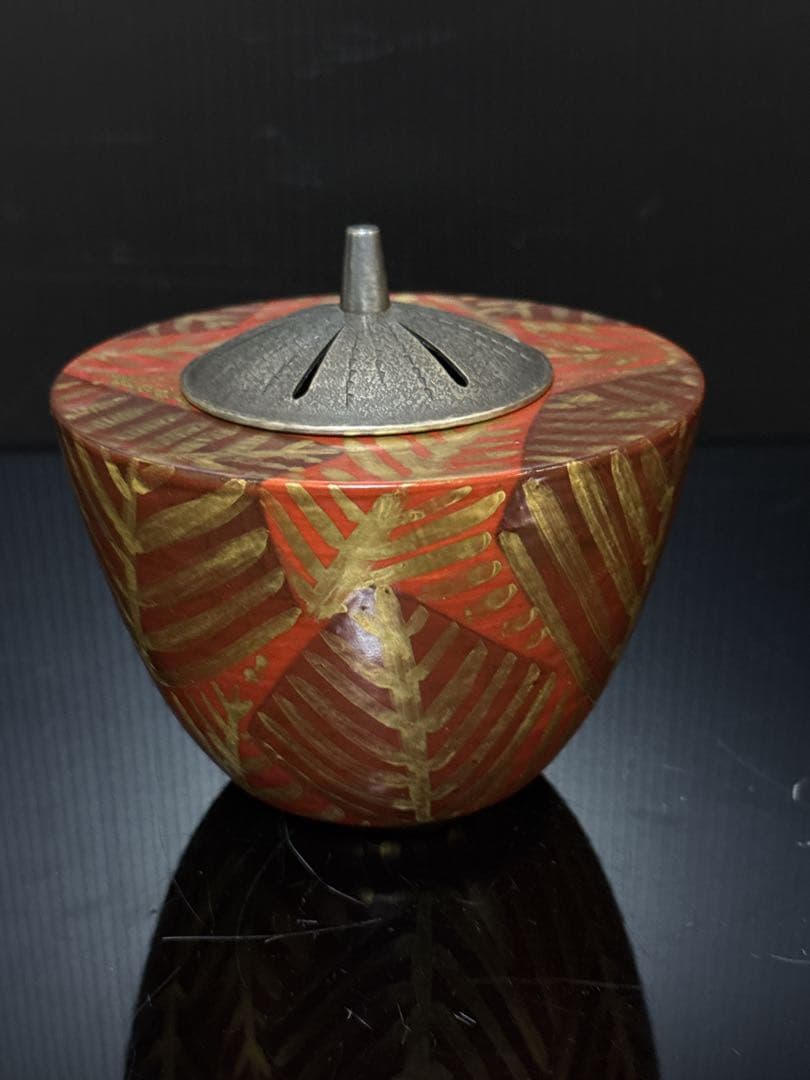 清水六兵衛 金彩歯朶文 香炉 共桐箱 茶道具