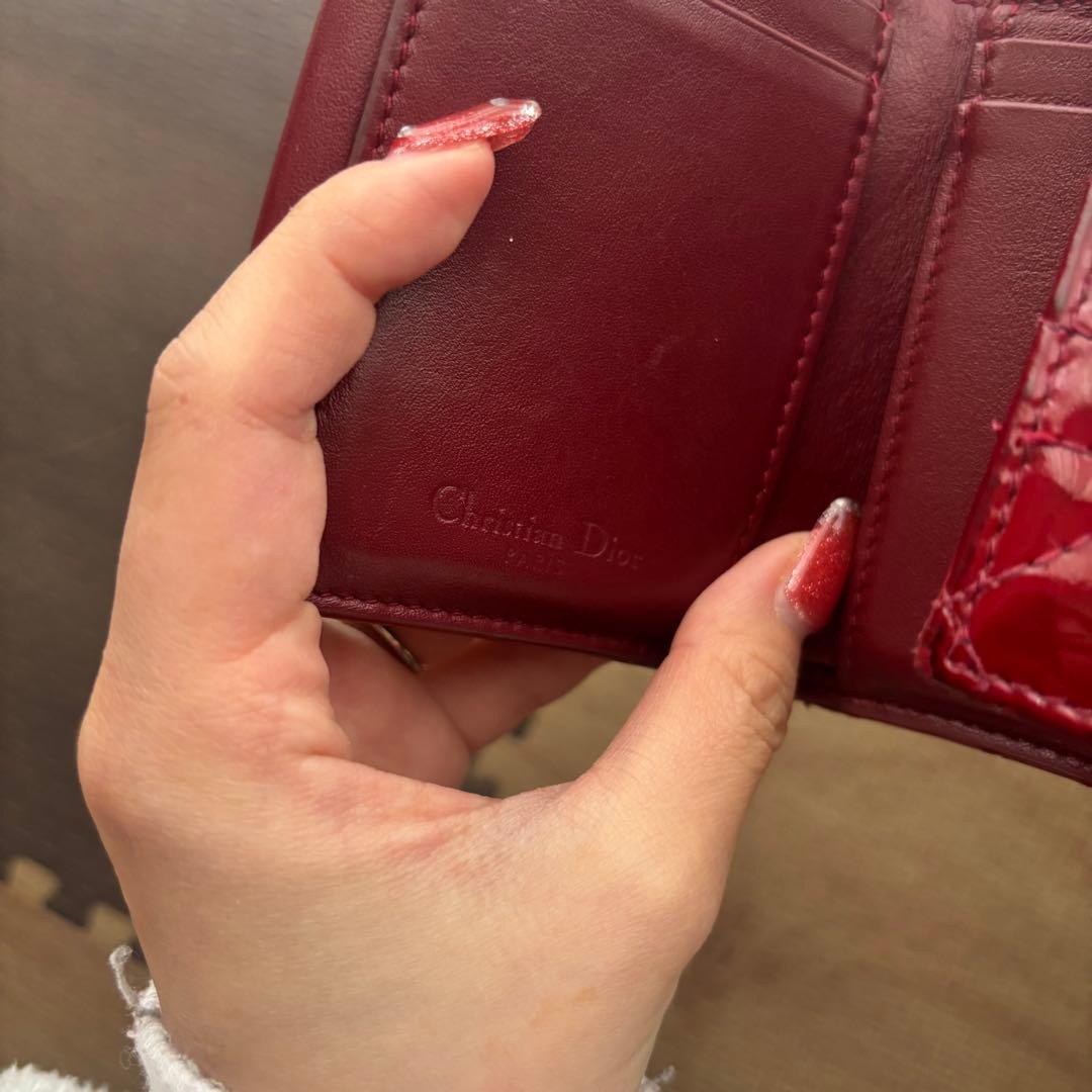 クリスチャンディオール パテントレザー 三つ折り財布　ロータスウォレット