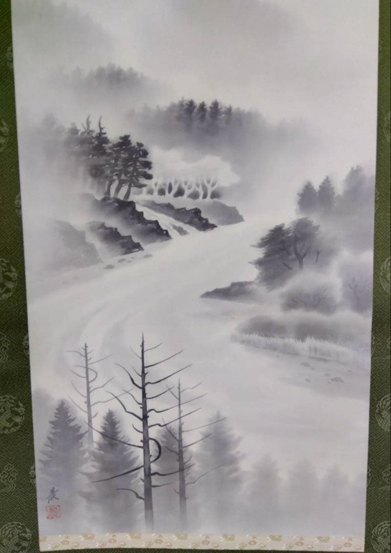 掛け軸　彩色山水　高橋晨