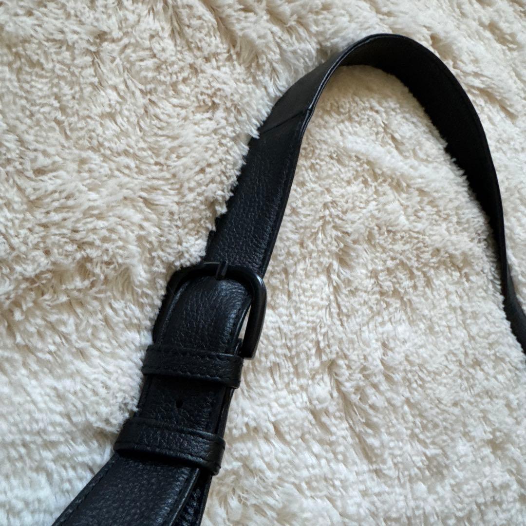 ear PAPILLONNERレザーショルダーバッグ ブラックフラップポケット付