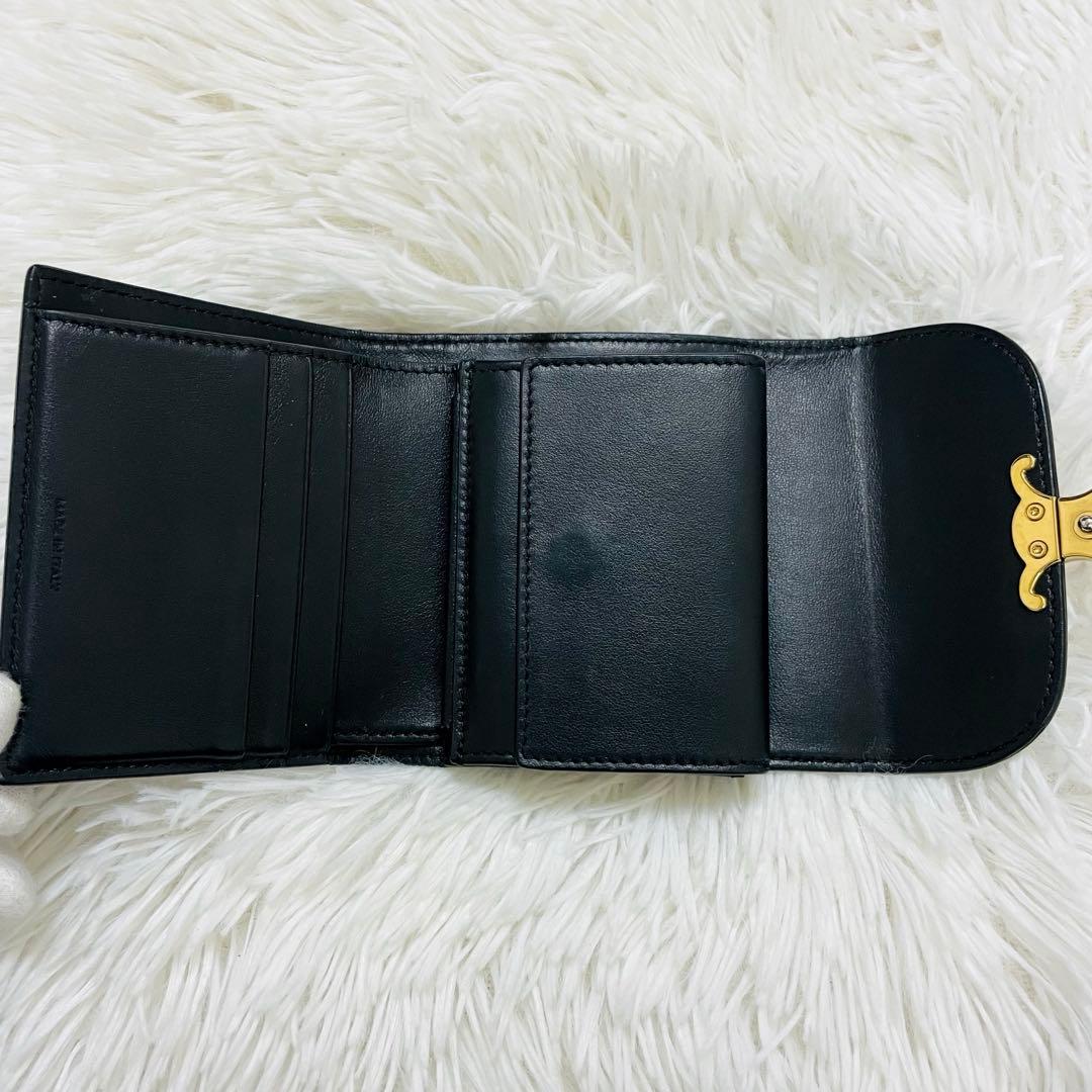 極美✨付属完備✨セリーヌ 三つ折り財布 トリオンフ レザー ブラック