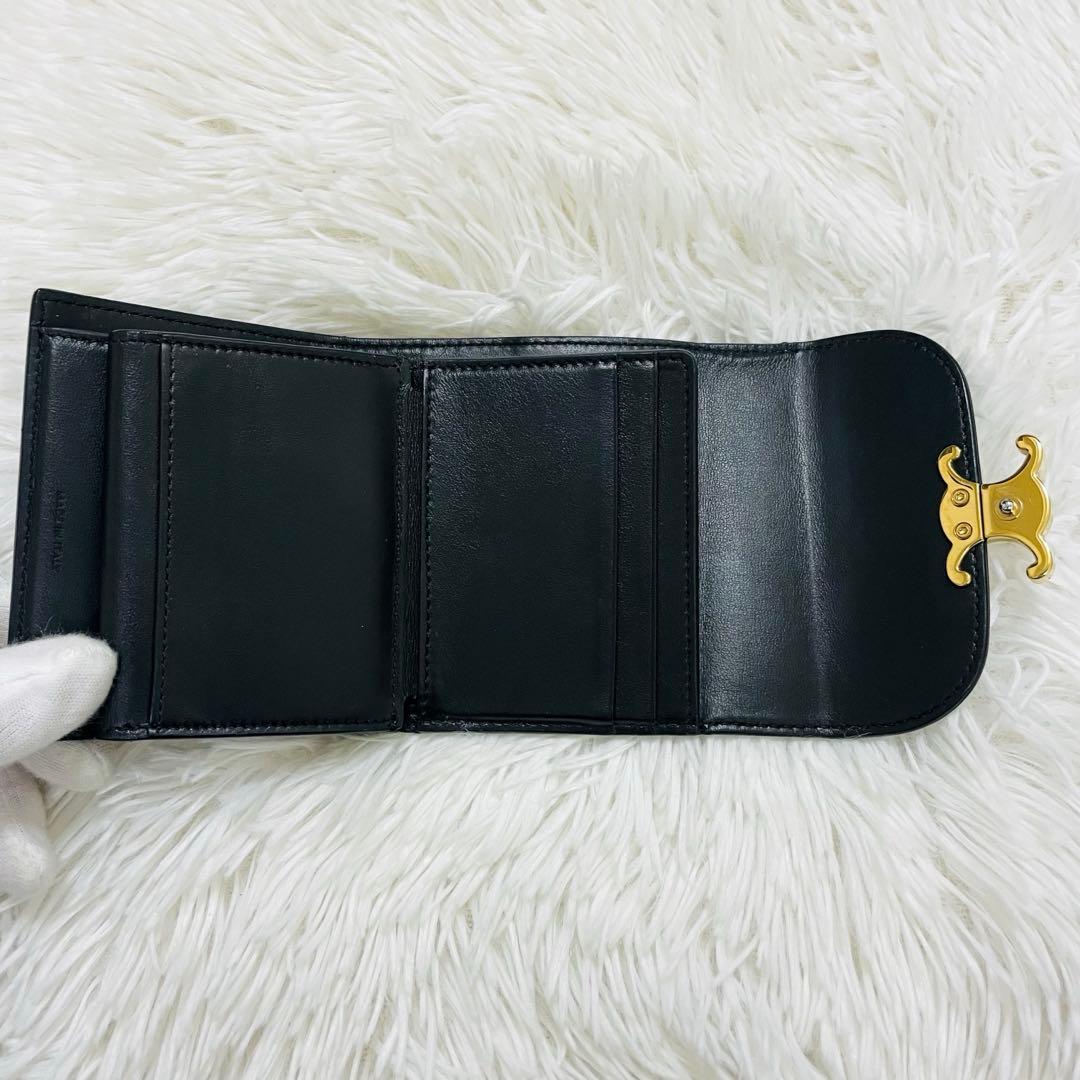 極美✨付属完備✨セリーヌ 三つ折り財布 トリオンフ レザー ブラック