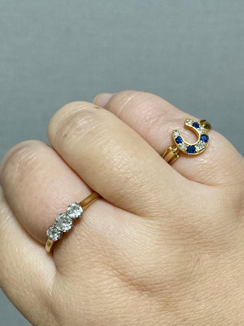 レ*ン様 アンティーク　ホースシューリング　オールドカットダイヤ　サファイア　馬