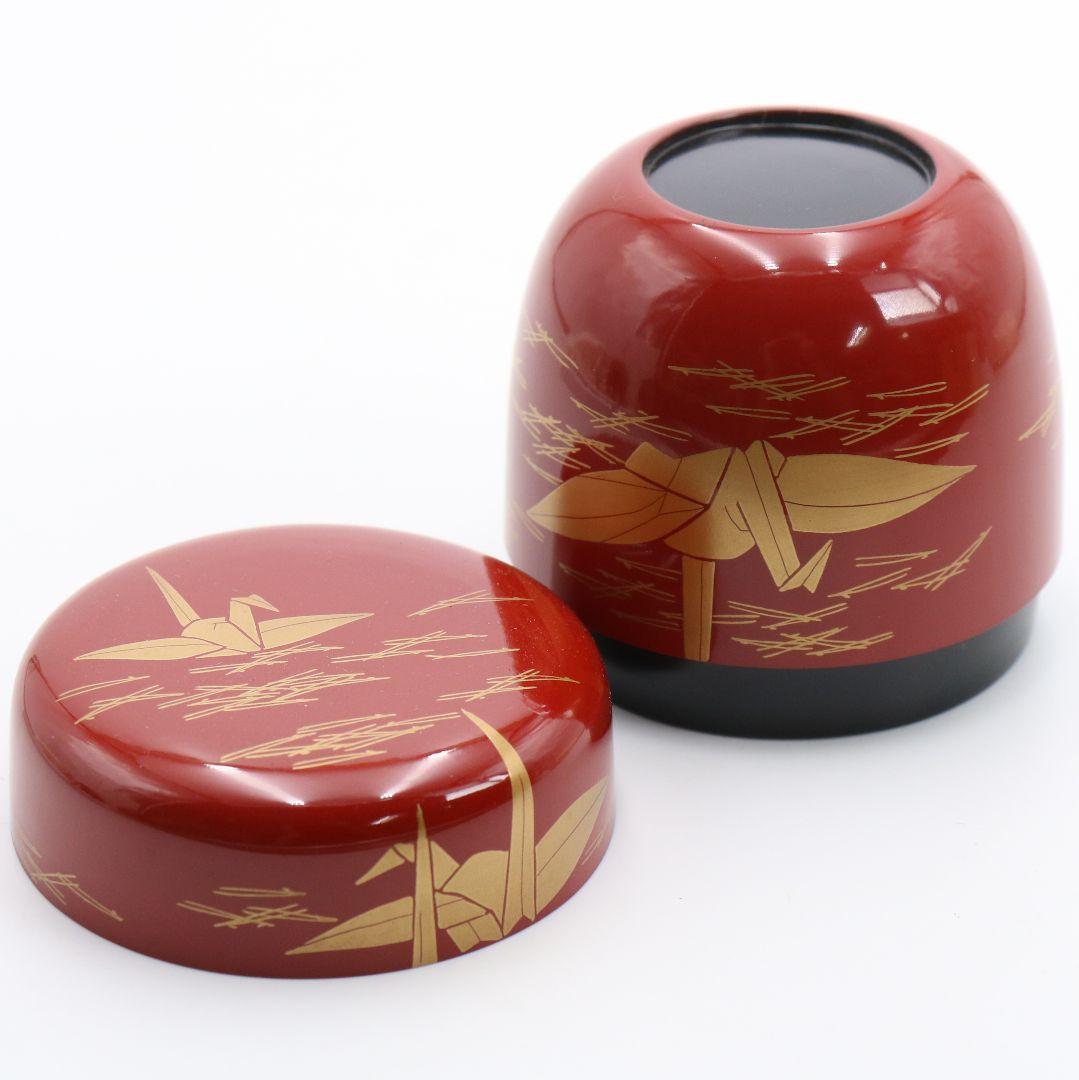 蒔絵師 定峯作 折鶴松葉蒔絵 朱塗 中棗 茶道具 共箱　V818　N1