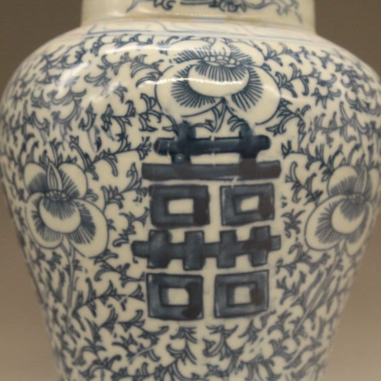 清光緒青花双喜纏枝蓮将軍壺 景徳鎮 陶磁器 装飾品 現代工芸品 美術品 置物
