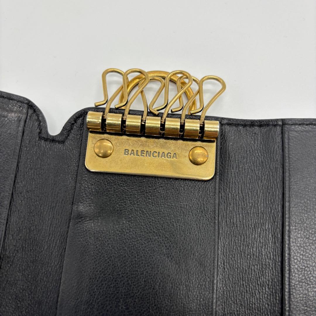 【美品】バレンシアガ キーケース 6連 エブリデイ シボ革 ロゴ 黒