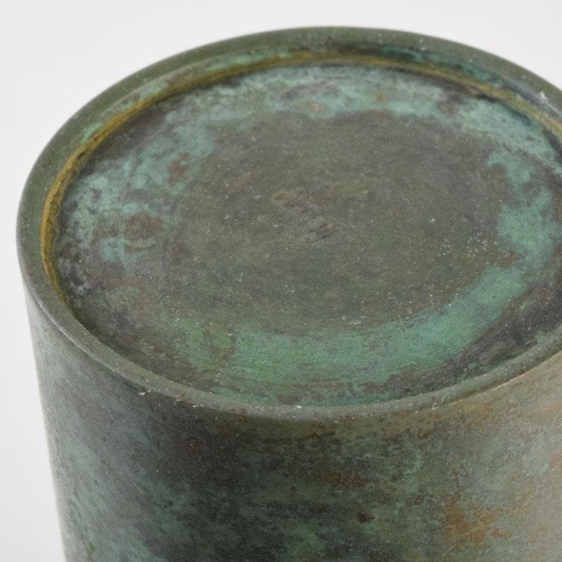 はな　茶道具　唐銅風炉師　藤井宗喜作　青銅　杵形花入　共箱　C　9203