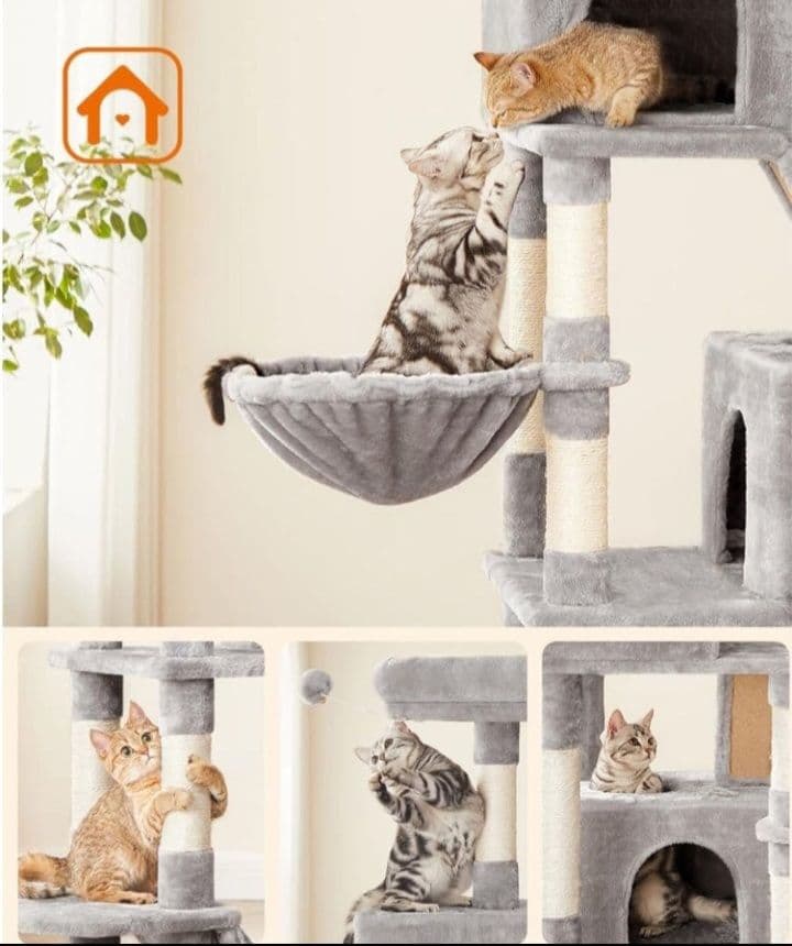 キャットタワー　据え置きハンモック転倒防止高さ206cm