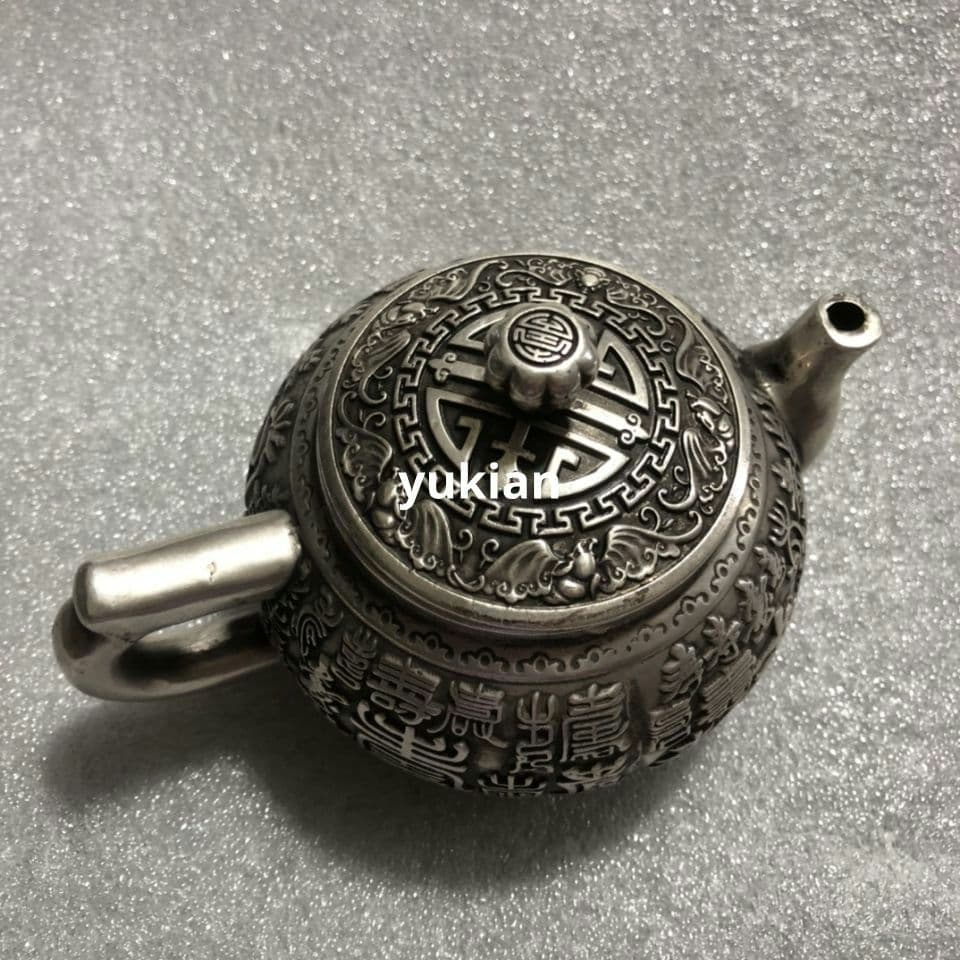 銅製 浮彫 万寿茶壺 観賞壺 茶道具 香道具 装飾品 工芸品 美術品