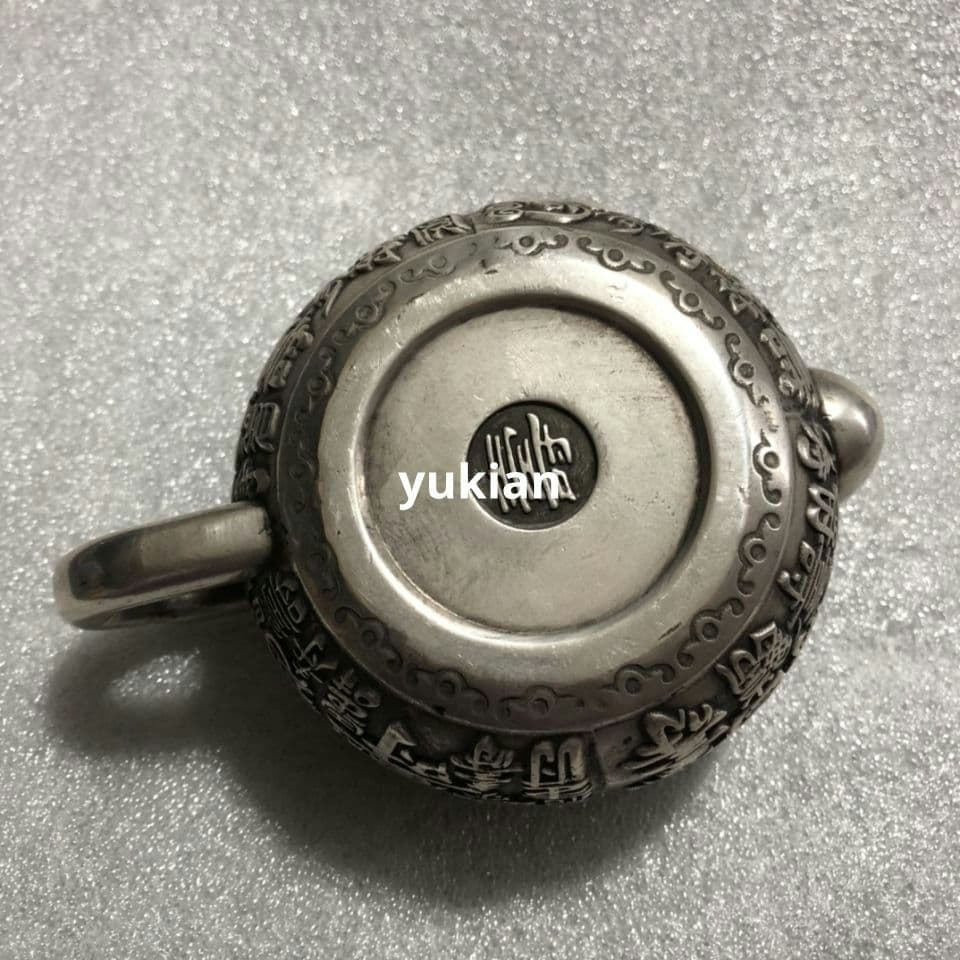 銅製 浮彫 万寿茶壺 観賞壺 茶道具 香道具 装飾品 工芸品 美術品