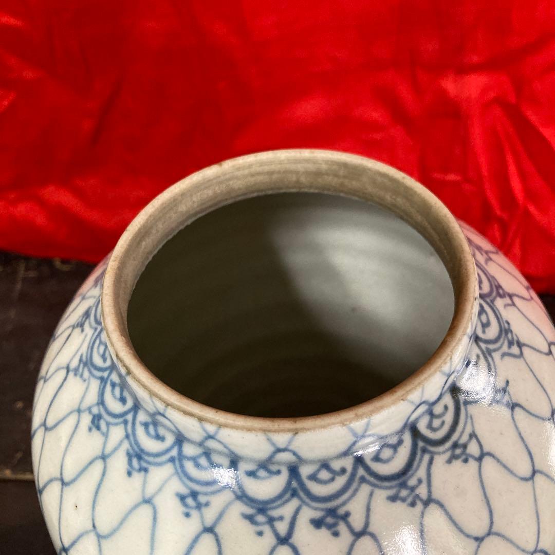 古伊万里　染付　壺　網目文