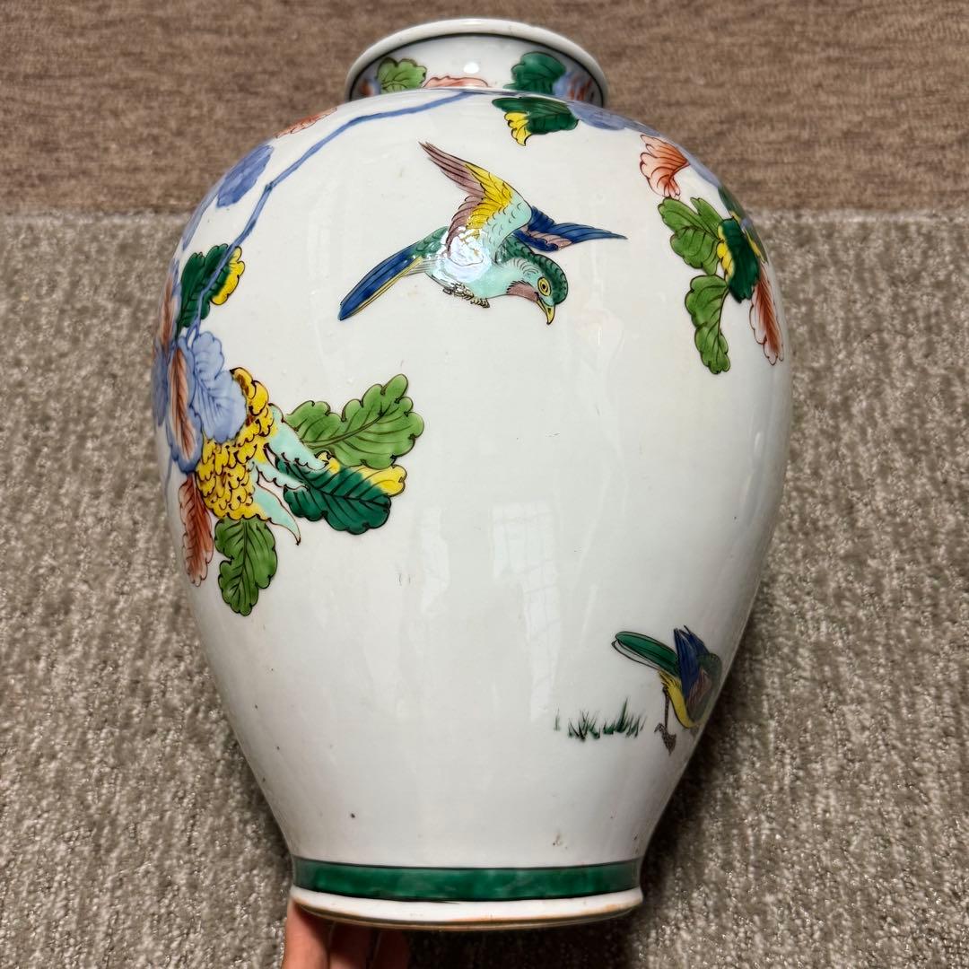 九谷 染付 色絵 仙人細密絵付花瓶 壷 古美術品(花器花入)