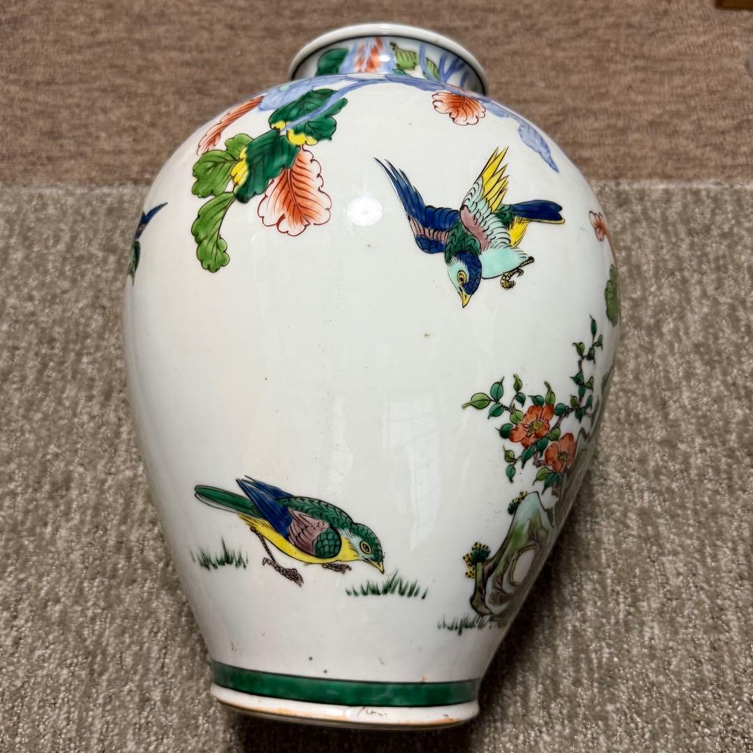 九谷 染付 色絵 仙人細密絵付花瓶 壷 古美術品(花器花入)