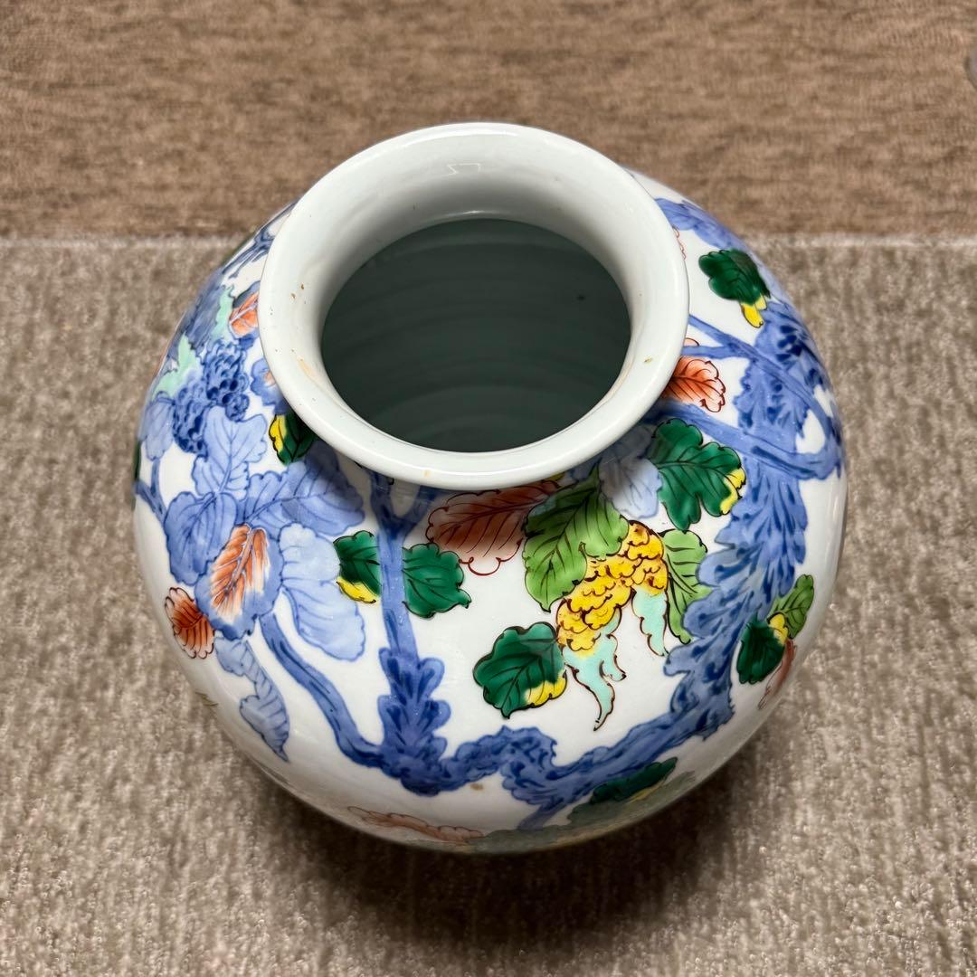 九谷 染付 色絵 仙人細密絵付花瓶 壷 古美術品(花器花入)