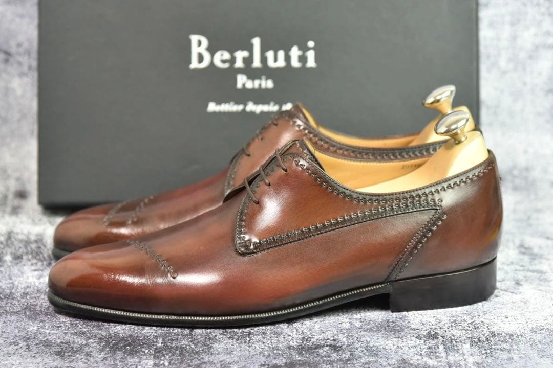 純正ツリー付　ベルルッティ　パティーヌ　ダービー　ガレ　サイズ8　ダークブラウン