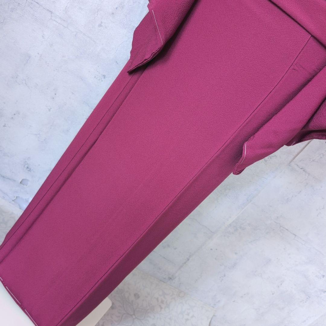 色無地　着物　フルセット　正絹　マゼンタ　赤紫　しつけ糸　O10