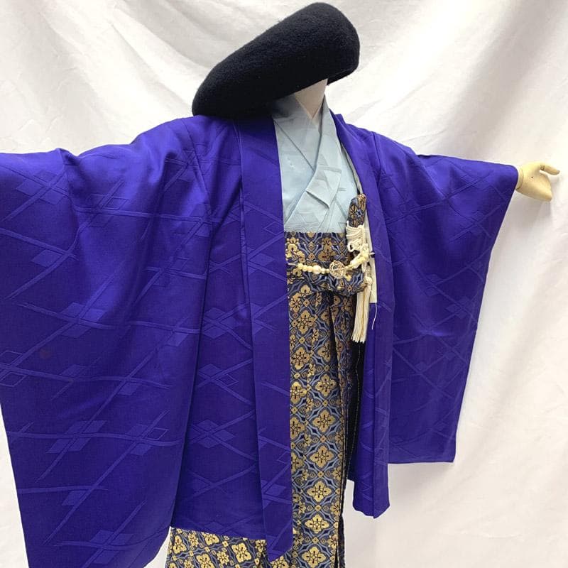 410ab36■七五三 五歳 着物&羽織&袴&角帯 色紋付 一つ紋■状態良好