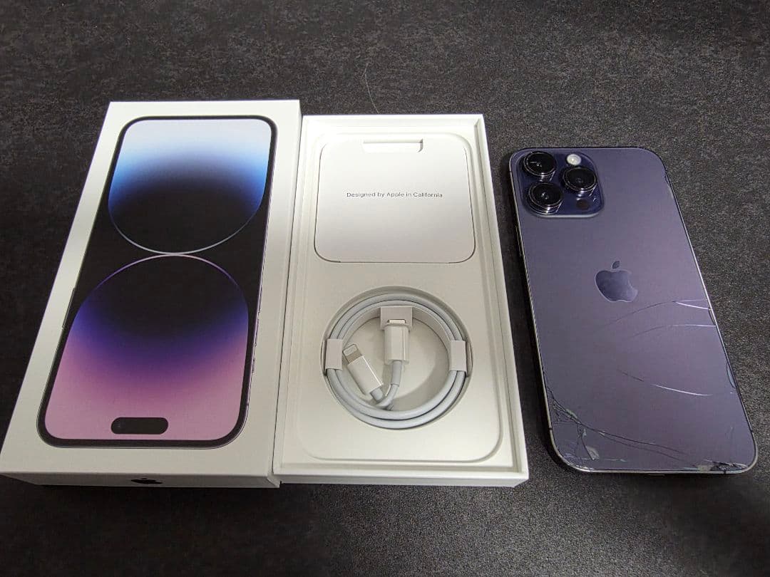 iPhone14 Pro Max 256 パーブル simフリー 背面割れ