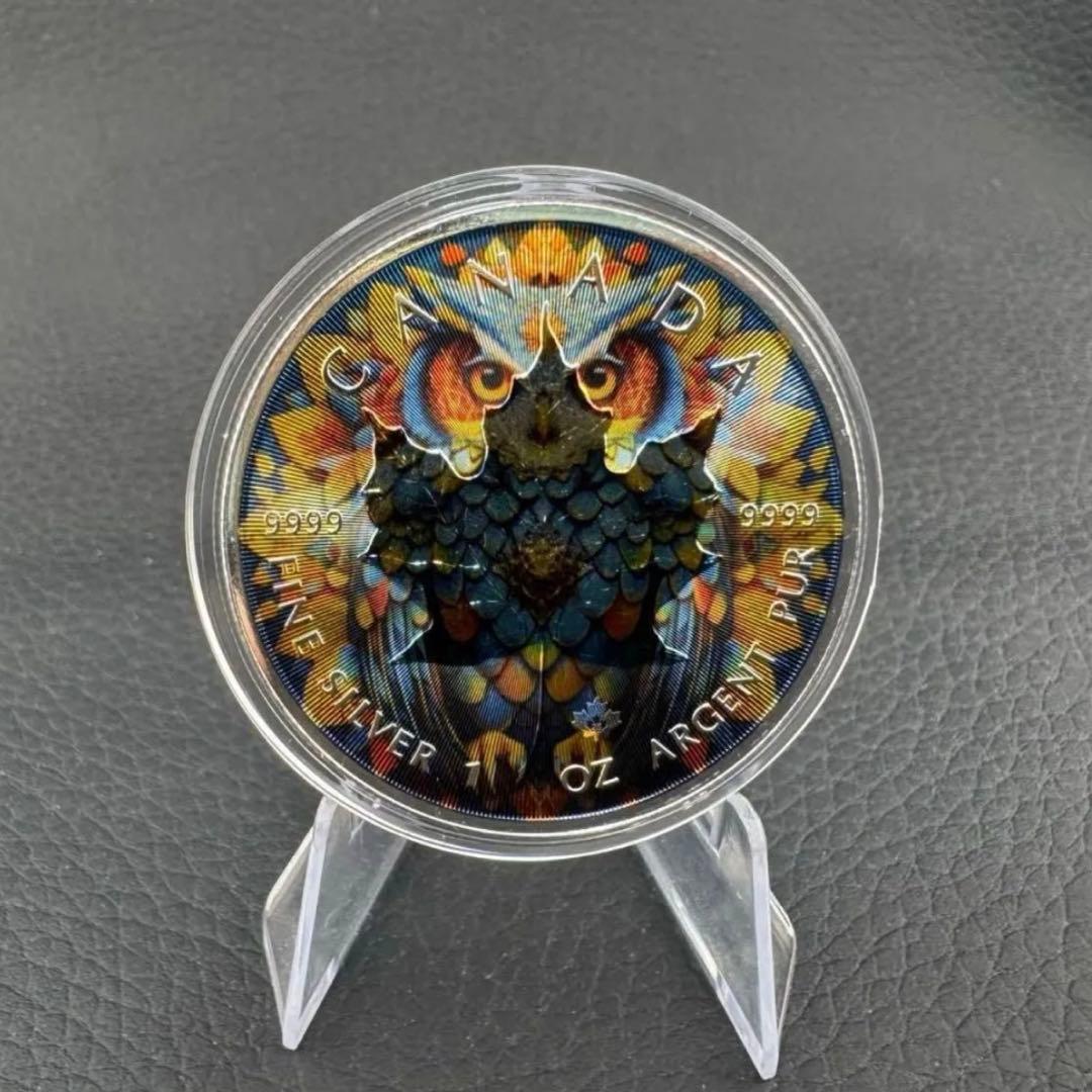 メイプルリーフ 銀貨 カラー マンダラフクロウ 曼荼羅梟 1オンス 1oz