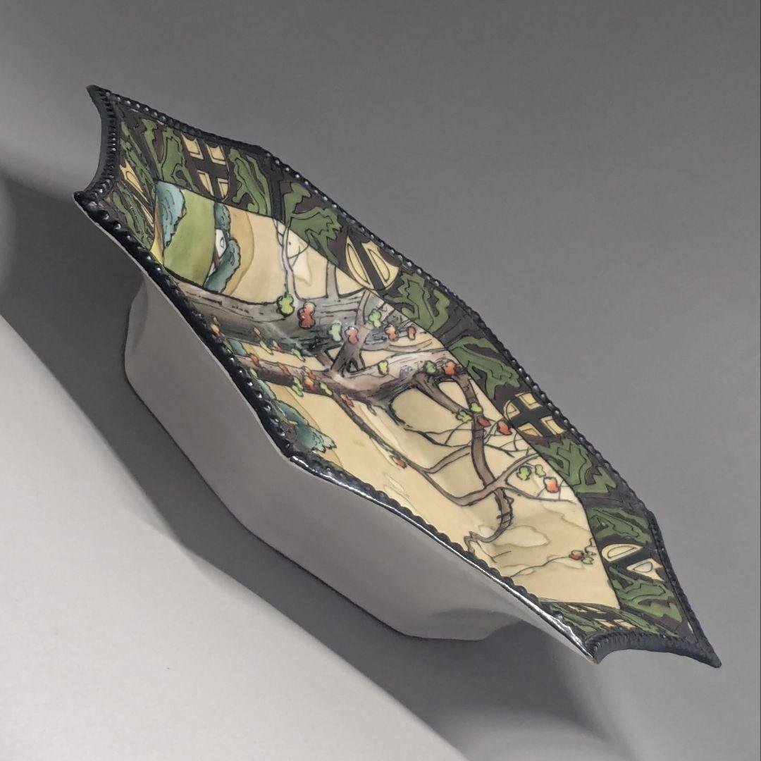 初期オールドノリタケ・一陳盛上ウッドランド風景紋図飾り皿　ヘキサゴン　鉢　ボウル