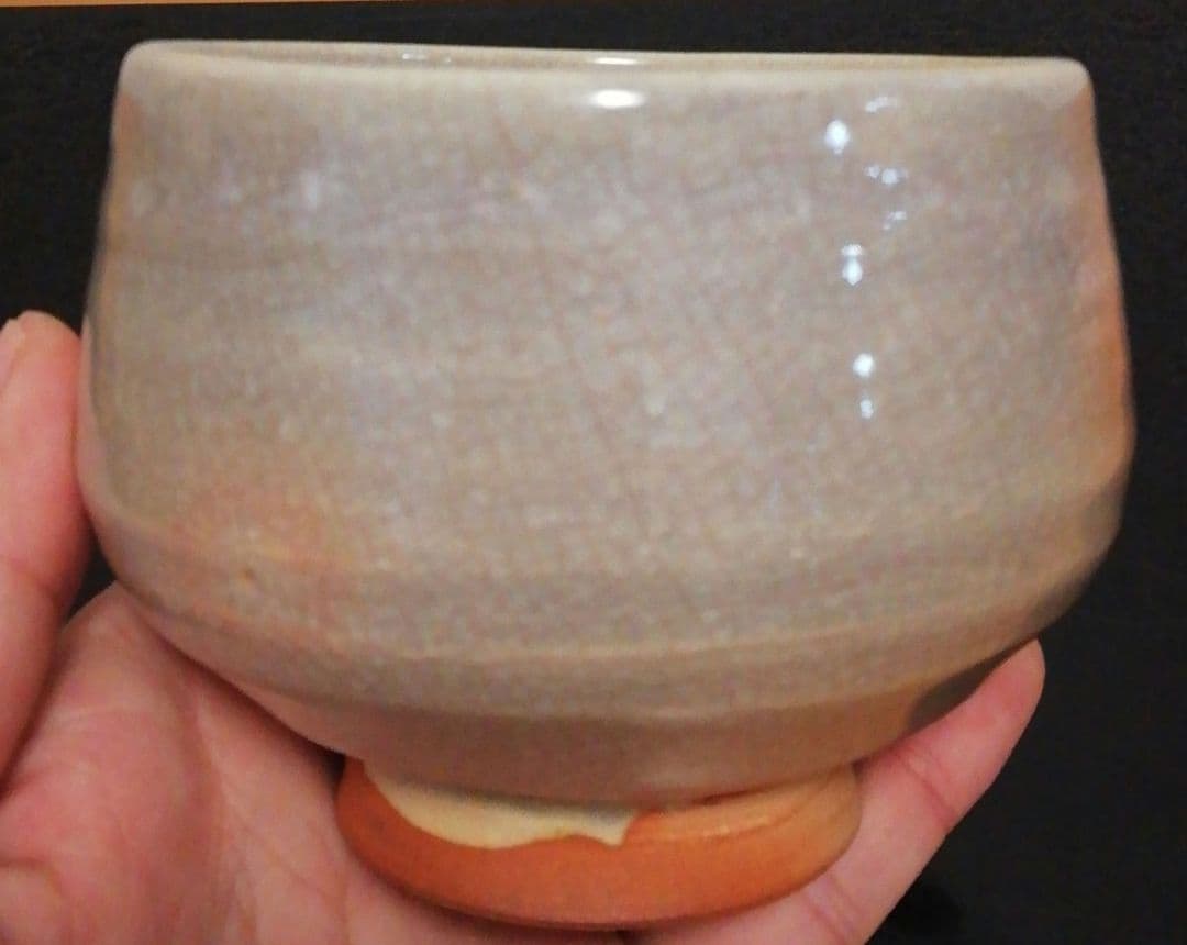 九代　三輪雪堂作　萩焼　割高台　茶碗　共箱　略歴付　茶道具