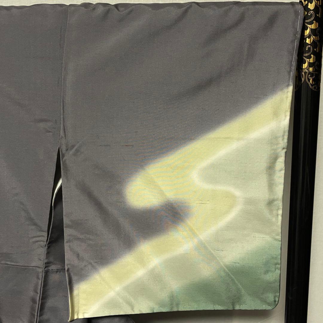 D37 訪問着 白山紬 落款入 流水 正絹 着物 袷 しつけ糸未使用極美品