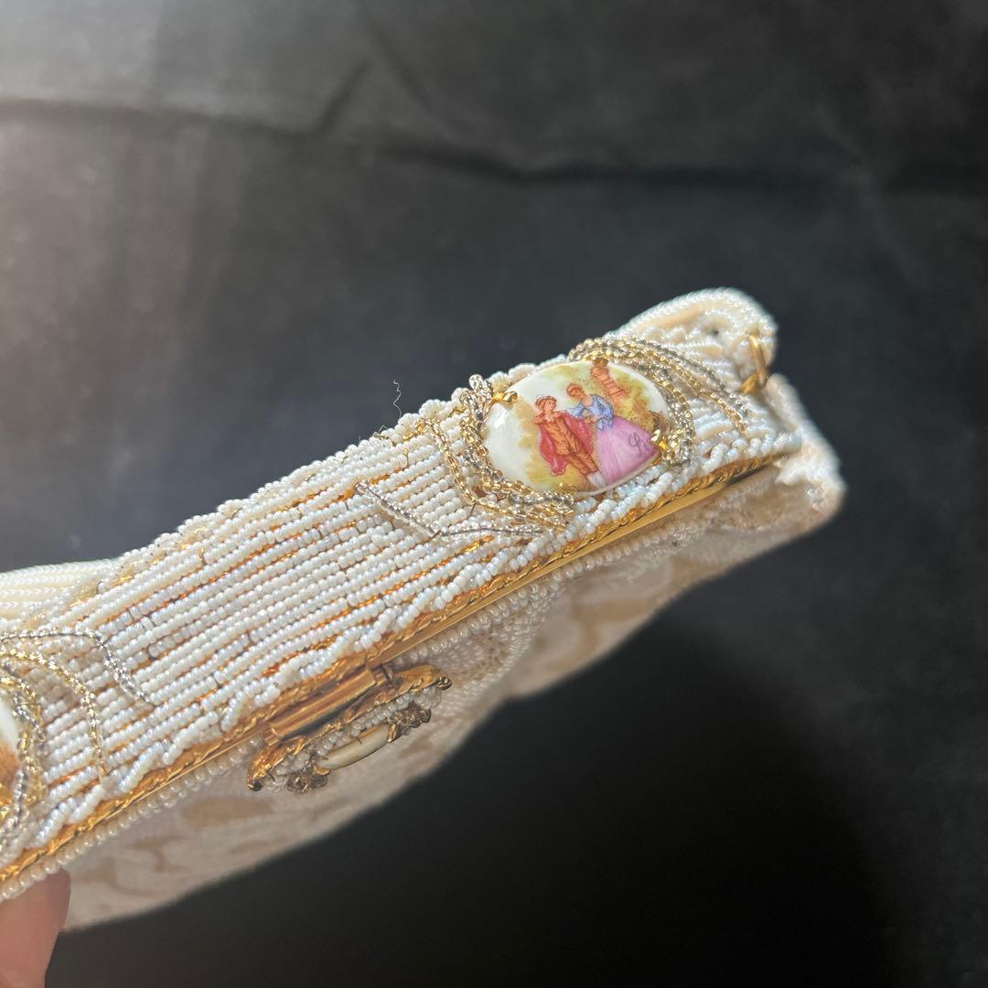 ヴィンテージ　フランス　ハンドメイド　ビーズバッグ　がま口　パーティーバッグ