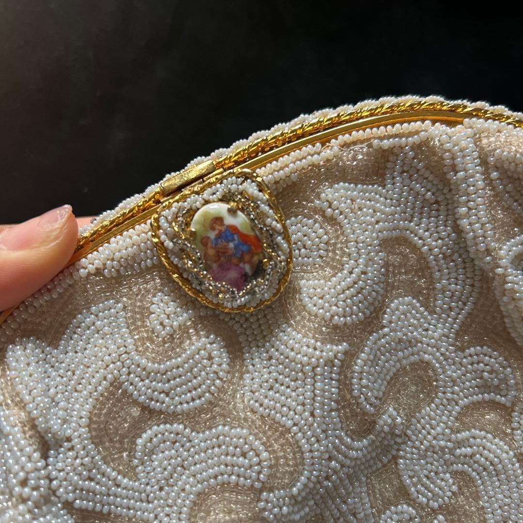 ヴィンテージ　フランス　ハンドメイド　ビーズバッグ　がま口　パーティーバッグ