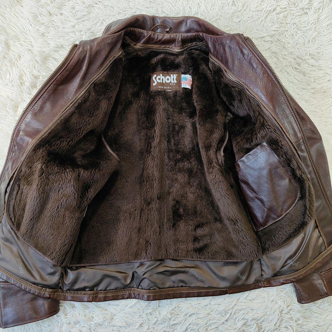 良品　schott　ボアライナー付きライダース　大きいサイズ　L　茶