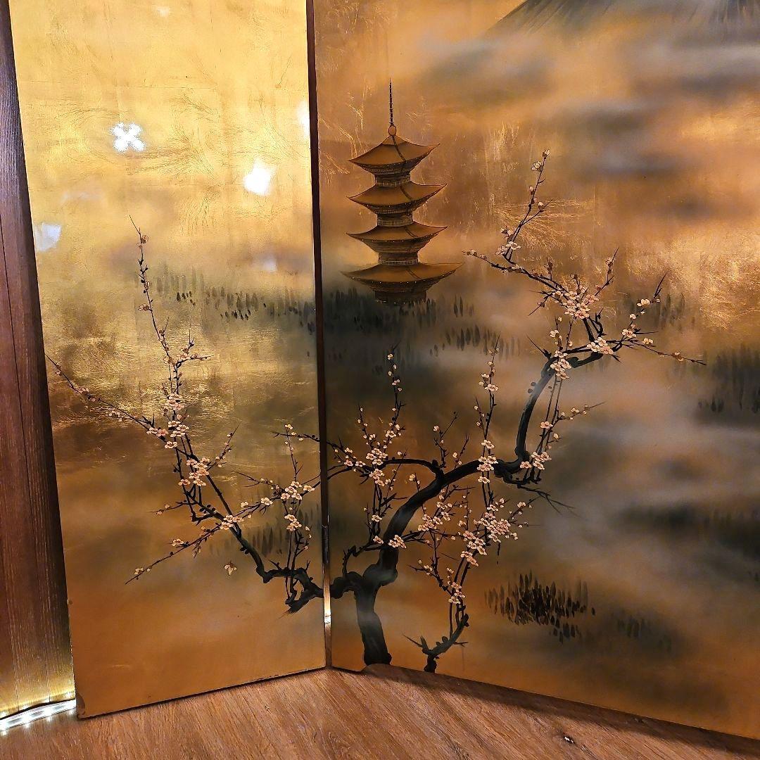 金箔 漆塗り ヴィンテージ屏風 衝立 パーテーション 縁起物 風水 金運アップ