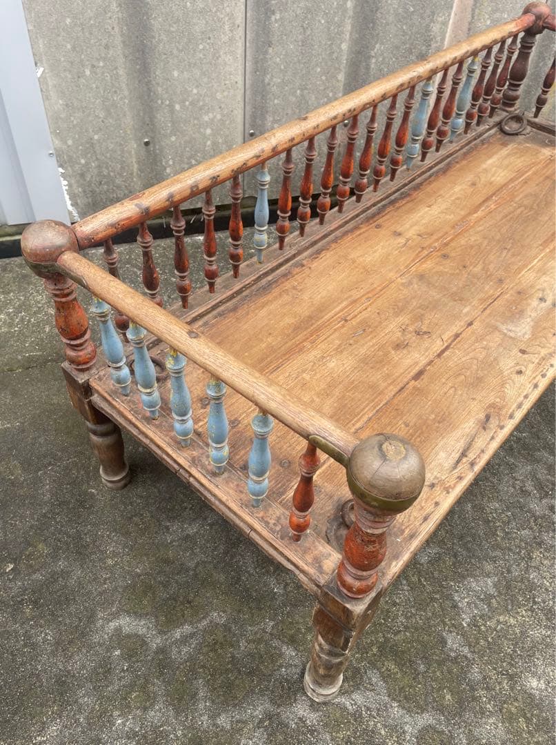 稀少/アンティーク/インド/インド家具/古材/長椅子/ベンチ/店舗什器