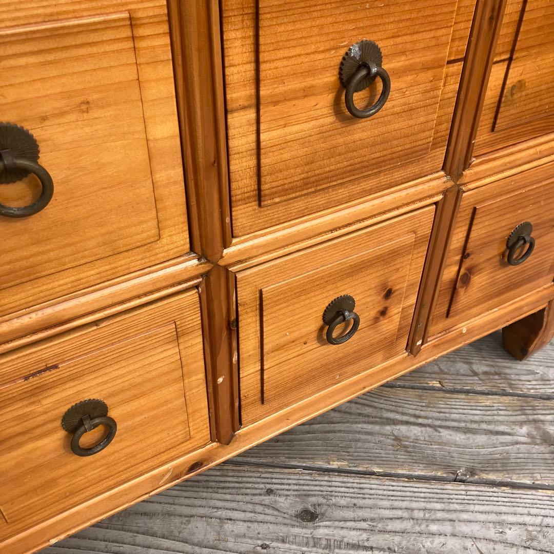 昭和レトロ 中国古典家具 古家具 格子型 木製箪笥 サイドボード 3段9杯