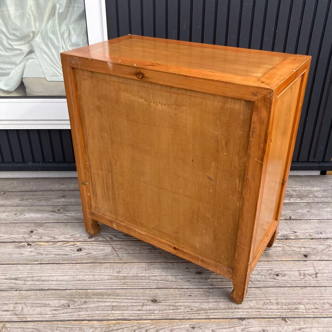 昭和レトロ 中国古典家具 古家具 格子型 木製箪笥 サイドボード 3段9杯