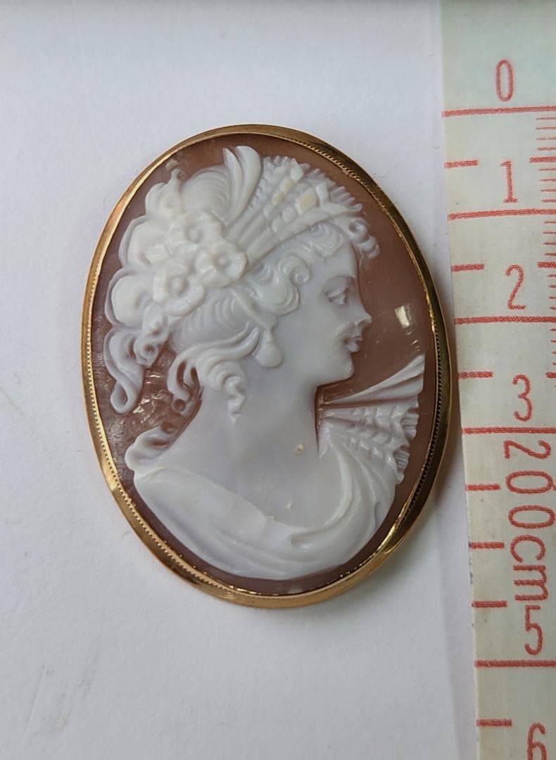 K18枠 ローマ三越購入 イタリア製シェルカメオブローチ ペンダントトップ