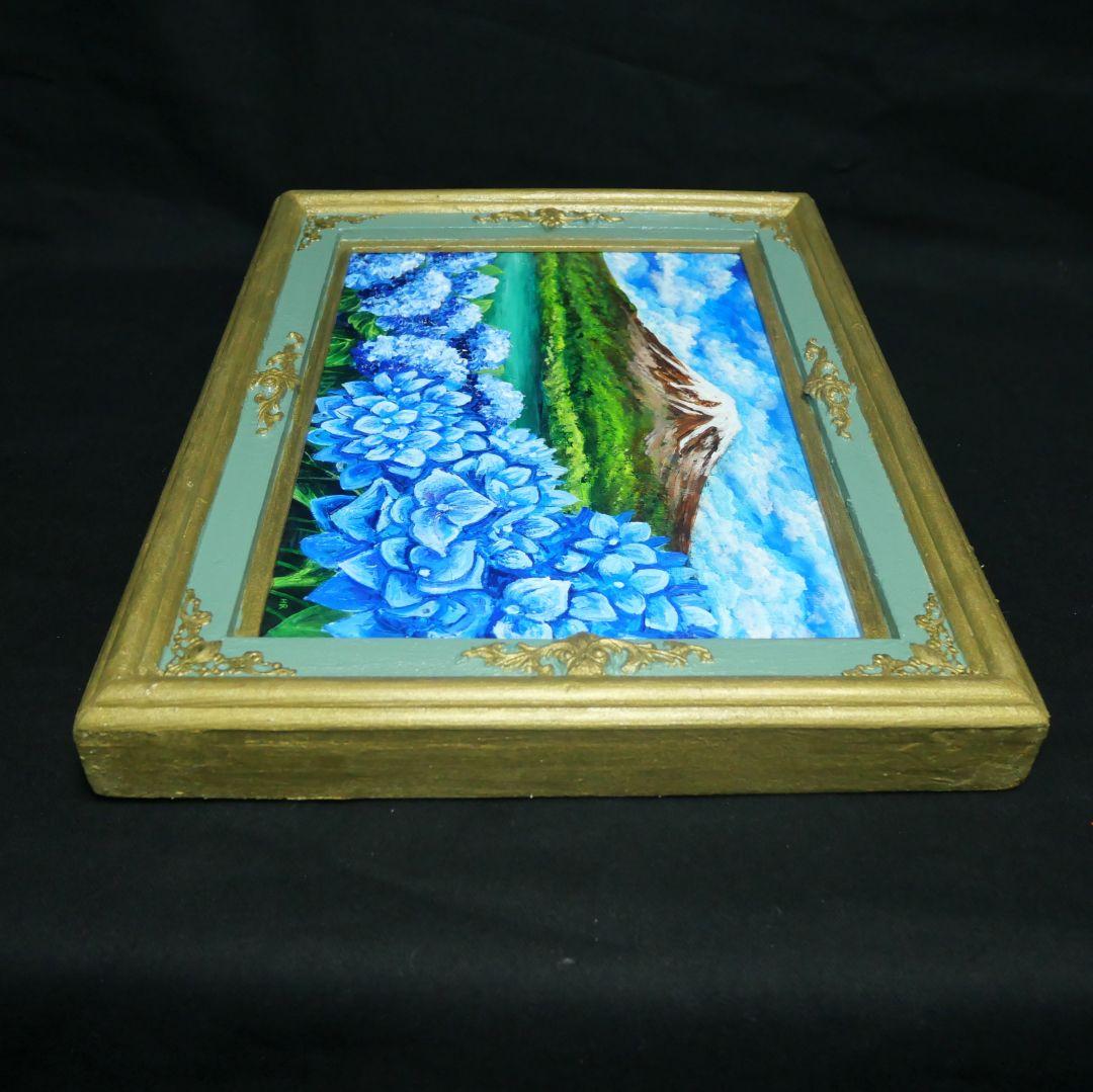 油絵 油彩 油彩画 絵 絵画【富士山と紫陽花】