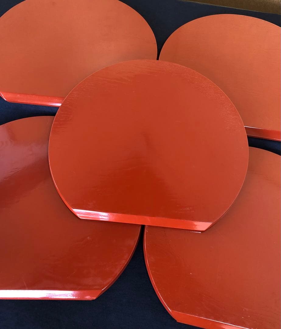 割引❗️《R》根来塗 半月盆5客 膳 木製漆器 懐石 元箱　250820G1