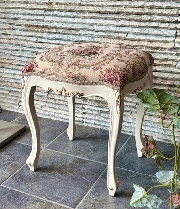 超美品　猫脚　スツール　ロココ　姫系　ファブリック　薔薇