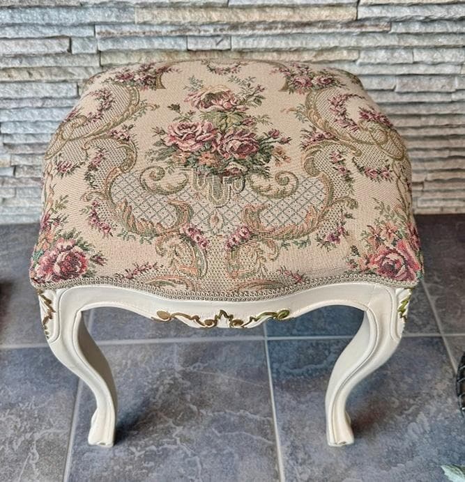 超美品　猫脚　スツール　ロココ　姫系　ファブリック　薔薇