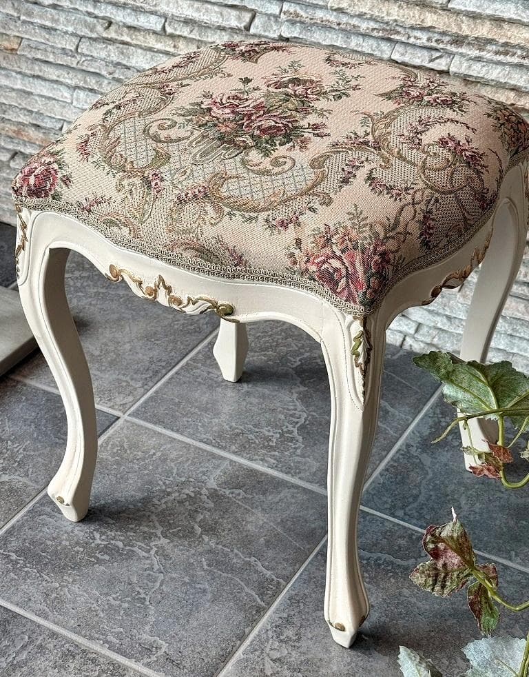 超美品　猫脚　スツール　ロココ　姫系　ファブリック　薔薇