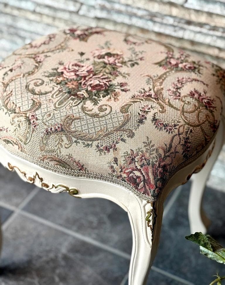 超美品　猫脚　スツール　ロココ　姫系　ファブリック　薔薇
