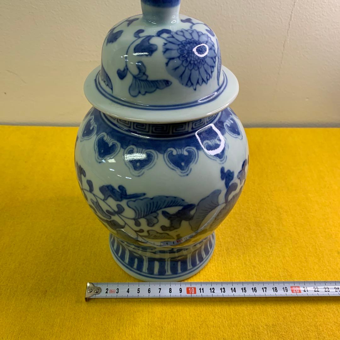 染付花瓶 青花纏枝蓮将軍缶蓋缶 花瓶 工芸品 置物  装飾品 骨董品 時代物